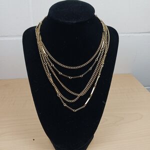 Vtg Coro Draped Multi Chain Strand Gold Tone Statement Necklace Retro Bib